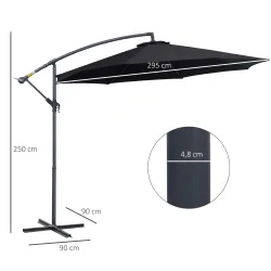 Sombrilla de Jardín Ø295x250 cm Parasol Excéntrico Inclinable con Manivela Base Cruzada y Soporte de Metal 8 Var... - Ogal.Es