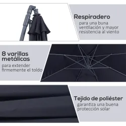 Sombrilla de Jardín Ø295x250 cm Parasol Excéntrico Inclinable con Manivela Base Cruzada y Soporte de Metal 8 Var... - Ogal.Es