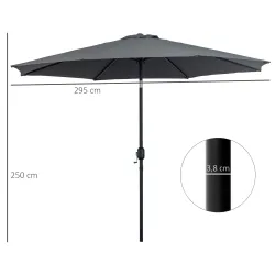 Sombrilla de Jardín Ø295x250 cm con Manivela Parasol Exterior con Mecanismo de Inclinación y Poste Desmontable d... - Ogal.Es