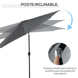 Sombrilla de Jardín Ø295x250 cm con Manivela Parasol Exterior con Mecanismo de Inclinación y Poste Desmontable d... - Ogal.Es