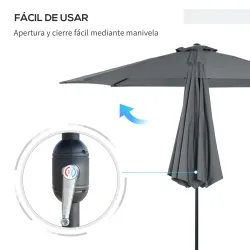 Sombrilla de Jardín Ø295x250 cm con Manivela Parasol Exterior con Mecanismo de Inclinación y Poste Desmontable d... - Ogal.Es