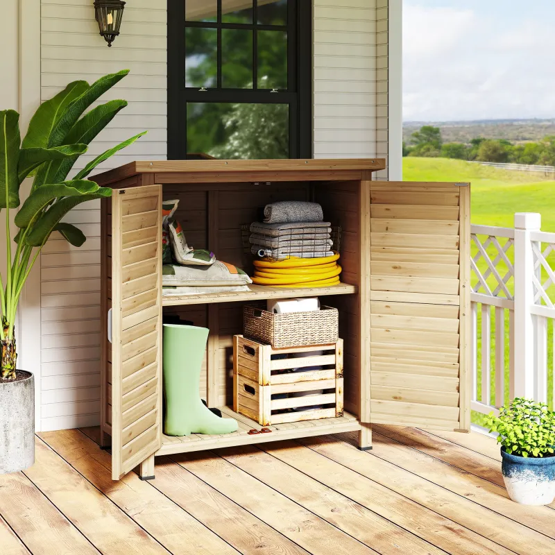 Armario para Terraza de Madera con 2 Estantes Interiores 2 puertas de Buena Ventilación y Techo Inclinado para E... - Ogal.Es