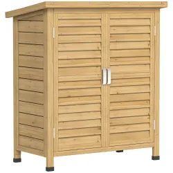 Armario para Terraza de Madera con 2 Estantes Interiores 2 puertas de Buena Ventilación y Techo Inclinado para E... - Ogal.Es