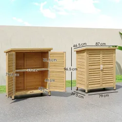 Armario para Terraza de Madera con 2 Estantes Interiores 2 puertas de Buena Ventilación y Techo Inclinado para E... - Ogal.Es