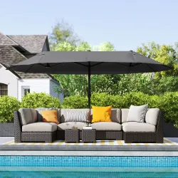 Sombrilla Doble para Jardín 455x265x238 cm Parasol Grande con Manivela Manual Protección Solar Color Negro - Ogal.Es
