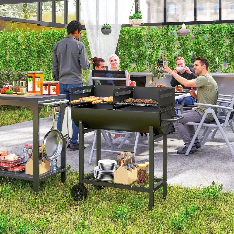 Barbacoa de Carbón con Parrilla Ajustable en Altura para Exterior Barbacoa Portátil con Estante de Almacenaje y ... - Ogal.Es