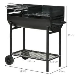 Barbacoa de Carbón con Parrilla Ajustable en Altura para Exterior Barbacoa Portátil con Estante de Almacenaje y ... - Ogal.Es