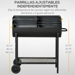 Barbacoa de Carbón con Parrilla Ajustable en Altura para Exterior Barbacoa Portátil con Estante de Almacenaje y ... - Ogal.Es