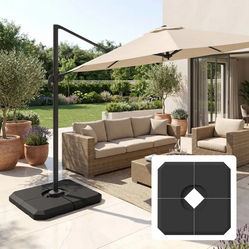 Set de 4 Piezas Soporte de Parasol Base para Sombrilla Terreza o Jardín Rellenable de 80 kg de Agua o 120 kg de ... - Ogal.Es