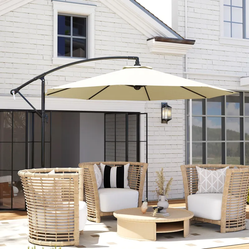 Sombrilla de Jardín Ø300x250 cm Parasol Excéntrico Inclinable con Manivela Base Cruzada y Soporte de Metal 8 Var... - Ogal.Es