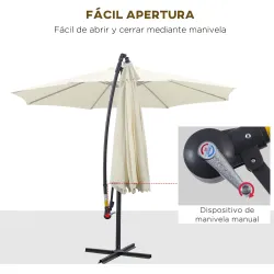 Sombrilla de Jardín Ø300x250 cm Parasol Excéntrico Inclinable con Manivela Base Cruzada y Soporte de Metal 8 Var... - Ogal.Es