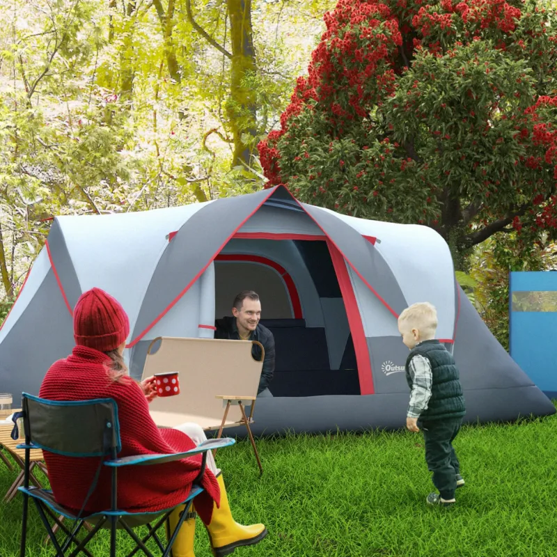 Tienda de Acampada para 6 Personas Impermeable 3000mm+ con Bolsa de Transporte y Gancho 455x220x180 cm Gris - Ogal.Es