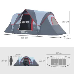 Tienda de Acampada para 6 Personas Impermeable 3000mm+ con Bolsa de Transporte y Gancho 455x220x180 cm Gris - Ogal.Es