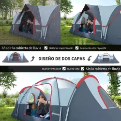 Tienda de Acampada para 6 Personas Impermeable 3000mm+ con Bolsa de Transporte y Gancho 455x220x180 cm Gris - Ogal.Es