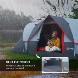 Tienda de Acampada para 6 Personas Impermeable 3000mm+ con Bolsa de Transporte y Gancho 455x220x180 cm Gris - Ogal.Es