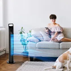 Ventilador de Torre con Control Remoto con 3 Velocidades y Modos de Función con Temporizador de 7,5h Ø18x78,5cm ... - Ogal.Es