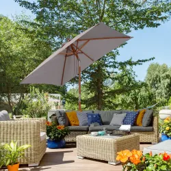 Parasol de Terraza Rectangular Inclinable 200x150x235 cm con Anti-UV Impermeable y Poste de Madera Gris - Ogal.Es