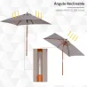 Parasol de Terraza Rectangular Inclinable 200x150x235 cm con Anti-UV Impermeable y Poste de Madera Gris - Ogal.Es