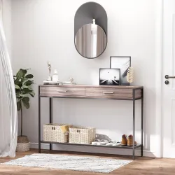 Consola Recibidor Estrecha Mesa Auxiliar Estrecha para Puerta de Entrada 120x30x81,5 cm Estilo Industrial Imitac... - Ogal.Es