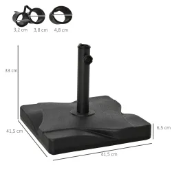 Base para Sombrilla de 20 kg Apta para Postes de Parasol de Ø32mm Ø38mm o Ø48mm 41,5x41,5x33cm Negro - Ogal.Es