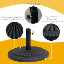 Base para Sombrilla de Jardín Peso Neto 14 kg Soporte de Parasol Apto para Postes de 35mm/38mm/48mm Rellena de C... - Ogal.Es