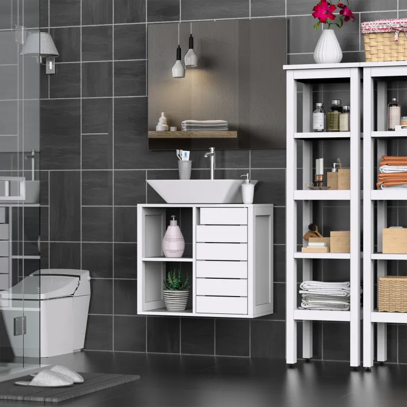 Mueble Bajo de Lavabo para Baño Suspendido Compacto con 2 Estantes Abiertos y Zona Cerrada 60x30x54 cm Blanco - Ogal.Es