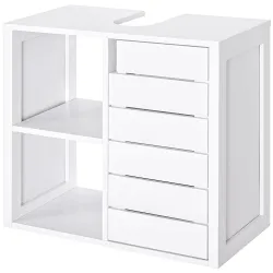 Mueble Bajo de Lavabo para Baño Suspendido Compacto con 2 Estantes Abiertos y Zona Cerrada 60x30x54 cm Blanco - Ogal.Es