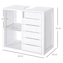 Mueble Bajo de Lavabo para Baño Suspendido Compacto con 2 Estantes Abiertos y Zona Cerrada 60x30x54 cm Blanco - Ogal.Es