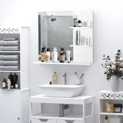 Espejo de Baño para Colgar en la Pared Espejo de Pared con 3 Estantes Incorporados 60x10x48 cm Blanco - Ogal.Es