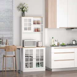 Alacena de Cocina con Estantes y Puertas de Vidrio para Pequeños Electrodomésticos y Menaje 80x37x183 cm Blanco - Ogal.Es