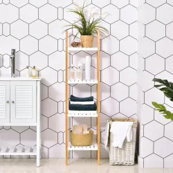 Estantería Escalera de Bambú de 4 Niveles Mueble de Almacenaje Multifuncional para Baño Salón Cocina 35x36x138,5... - Ogal.Es