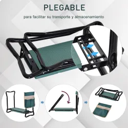 Taburete de Jardín Plegable con Almohadilla de Espuma EVA Asiento de Jardín 2 en 1 con Bolsa para Herramientas - Ogal.Es