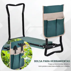 Taburete de Jardín Plegable con Almohadilla de Espuma EVA Asiento de Jardín 2 en 1 con Bolsa para Herramientas - Ogal.Es