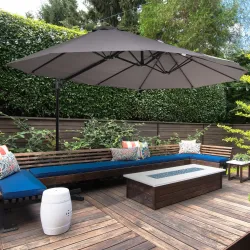Sombrilla Doble de 270x445x260 cm Parasol Grande Inclinable con Manivela para Abrir y Cerrar Fácil Color Gris - Ogal.Es