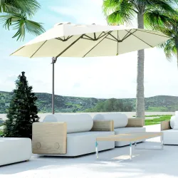 Sombrilla Doble de 270x445x260 cm Parasol Grande Inclinable con Manivela para Abrir y Cerrar Fácil Color Beige - Ogal.Es