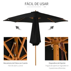Sombrilla Terraza Exterior Ø300 cm Sombrilla de Jardín con Sistema de Polea Techo Ventilado y Poste Desmontable ... - Ogal.Es