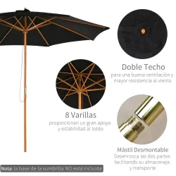 Sombrilla Terraza Exterior Ø300 cm Sombrilla de Jardín con Sistema de Polea Techo Ventilado y Poste Desmontable ... - Ogal.Es