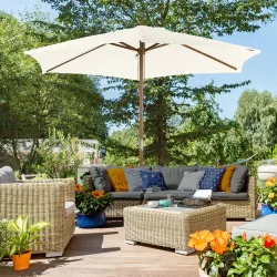 Sombrilla Parasol de Madera Ø250x230cm para Exterior con 6 Varillas Sistema de Polea Color Blanco - Ogal.Es