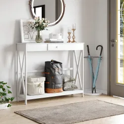 Mesa de Consola de Madera Mesa de Entrada con 1 Cajón y 1 Estante de Almacenaje para Pasillo Salón 100x30x81cm B... - Ogal.Es