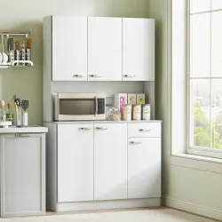 Alacena de Cocina Aparador de Comedor con 1 Cajón 6 Puertas y Estantes Ajustable Estilo Moderno 101x39x180 cm Bl... - Ogal.Es