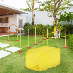 Conjunto 4 Obstáculos de Entrenamiento para Perro Set de Agilidad para Mascotas Estable Altura Ajustable de Aro ... - Ogal.Es
