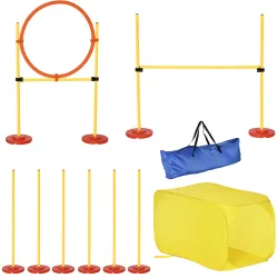 Conjunto 4 Obstáculos de Entrenamiento para Perro Set de Agilidad para Mascotas Estable Altura Ajustable de Aro ... - Ogal.Es