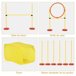 Conjunto 4 Obstáculos de Entrenamiento para Perro Set de Agilidad para Mascotas Estable Altura Ajustable de Aro ... - Ogal.Es