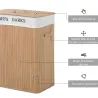 Cesta para Ropa Sucia de Bambú de Capacidad 100L con Tapa y Bolsa de Tela de 2 Compartimentos 52x32 x63 cm Bambú - Ogal.Es