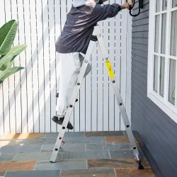 Escalera Aluminio Triangular de Tijera Plegable Portátil 2 Formas de Uso Pie Antideslizante Altura 160-249 cm Plata - Ogal.Es