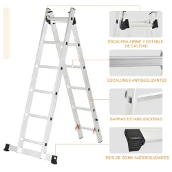 Escalera Aluminio Triangular de Tijera Plegable Portátil 2 Formas de Uso Pie Antideslizante Altura 160-249 cm Plata - Ogal.Es