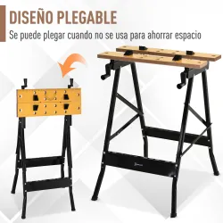 Banco de Trabajo Plegable, 4 en 1, Mesa de Trabajo con 4 Abrazaderas Ajustables, 2 Manivelas, 2 Paneles de MDF, ... - Ogal.Es