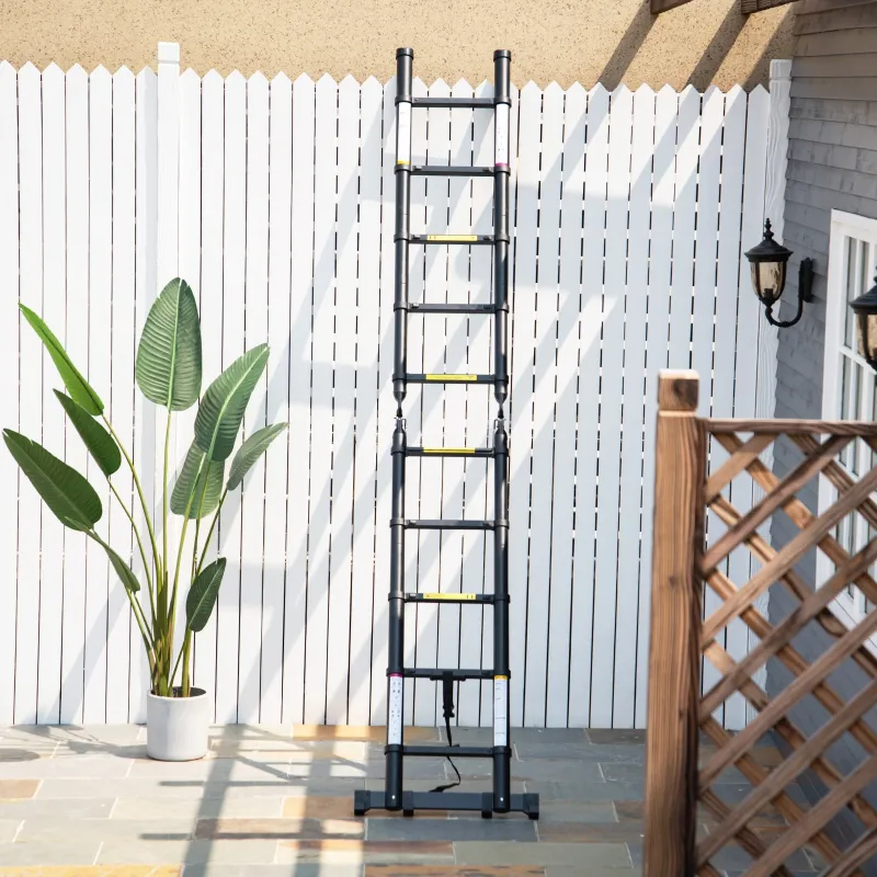 Escalera Telescópica Plagable Multifuncional Estable Marco en A Portátil de 10 Pasos 3 Formas 320x67x7 cm Negro - Ogal.Es