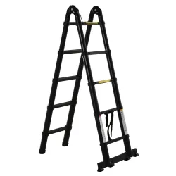 Escalera Telescópica Plagable Multifuncional Estable Marco en A Portátil de 10 Pasos 3 Formas 320x67x7 cm Negro - Ogal.Es