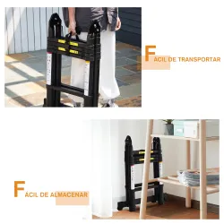 Escalera Telescópica Plagable Multifuncional Estable Marco en A Portátil de 10 Pasos 3 Formas 320x67x7 cm Negro - Ogal.Es